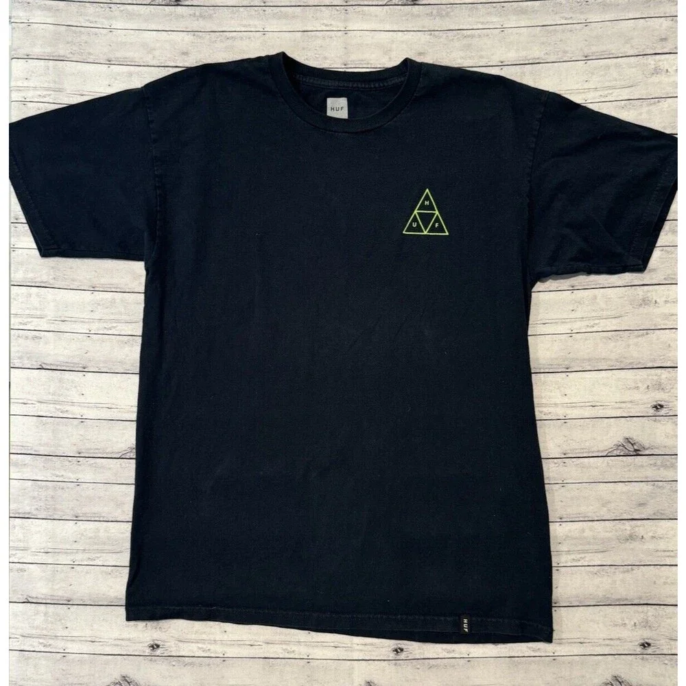 HUF Mens T Shirt Size Large Navy Blue Cotton Essentials Triple Triangle Crewneck